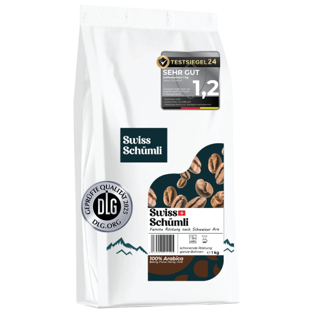 Fra over 175 års erfaring: Schwiizer Schüümli schweiziske Schümli kaffebønner 1 kg – Let ristning for en fin Schümli-kaffe, perfekt creme, intensitet 2/5, surhedsgrad 1/5 – for en ægte kaffenydelse
