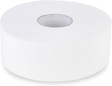 Quicky Jumbo 2-lags toiletpapir, 25 cm Ø, lys hvid, præget med fine prikker, 6 ruller - absorberende og rivefast for maksimal hygiejne, ideel til offentlige institutioner og industri