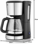 WMF Bueno espressomaskine med glaskaraffel, filterkaffe, 10 kopper, tænd/sluk-knap, anti-drypsystem, oscillerende filter, automatisk stop, varmeplade, 1000W