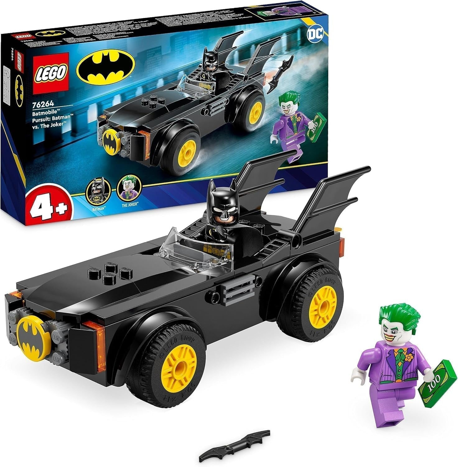 LEGO 76264 DC Chase in the Batmobile: Batman Vs. Joker-legetøjsbilsæt, superhelte-startsæt med 2 minifigurer, legetøj til førskolebørn, drenge, piger 4+, hurtige at samle byggesæt Besuche den LEGO-Store Single