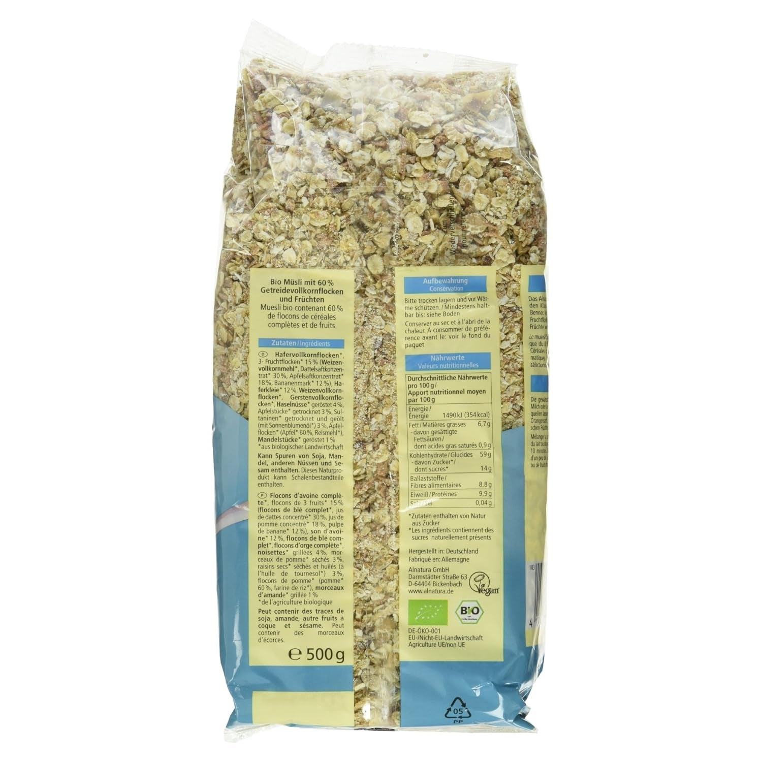 Økologisk Bircher-musli, vegansk (1 x 500 g)
