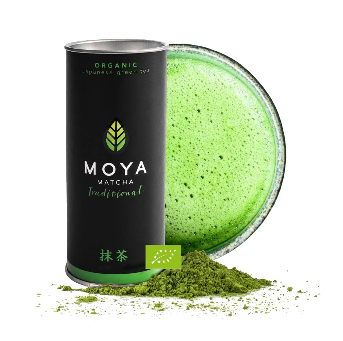 Moya Matcha økologisk grøn te pulver | 100 g traditionel ceremoni kvalitet 30 g | Økologisk dyrket og høstet i Uji, Japan | Perfekt at drikke til vand, matcha lattes, smoothies og limonade