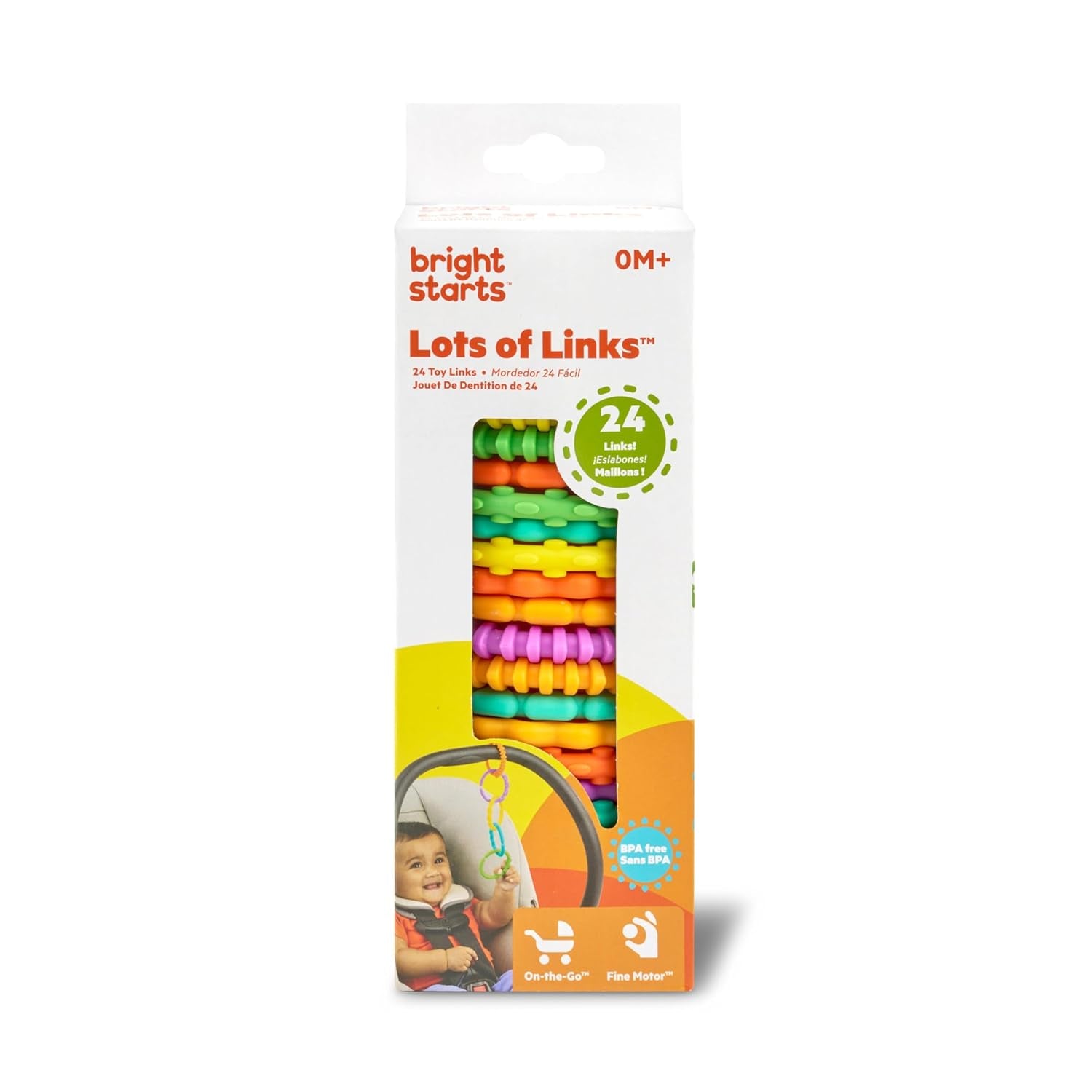 Bright Starts, Oball, Stroller Chain Connecting Links, Masser af Links, Foldbar, Let at fastgøre, Let at rengøre, Perfekt til rejse Bebe Toys Naty Shop