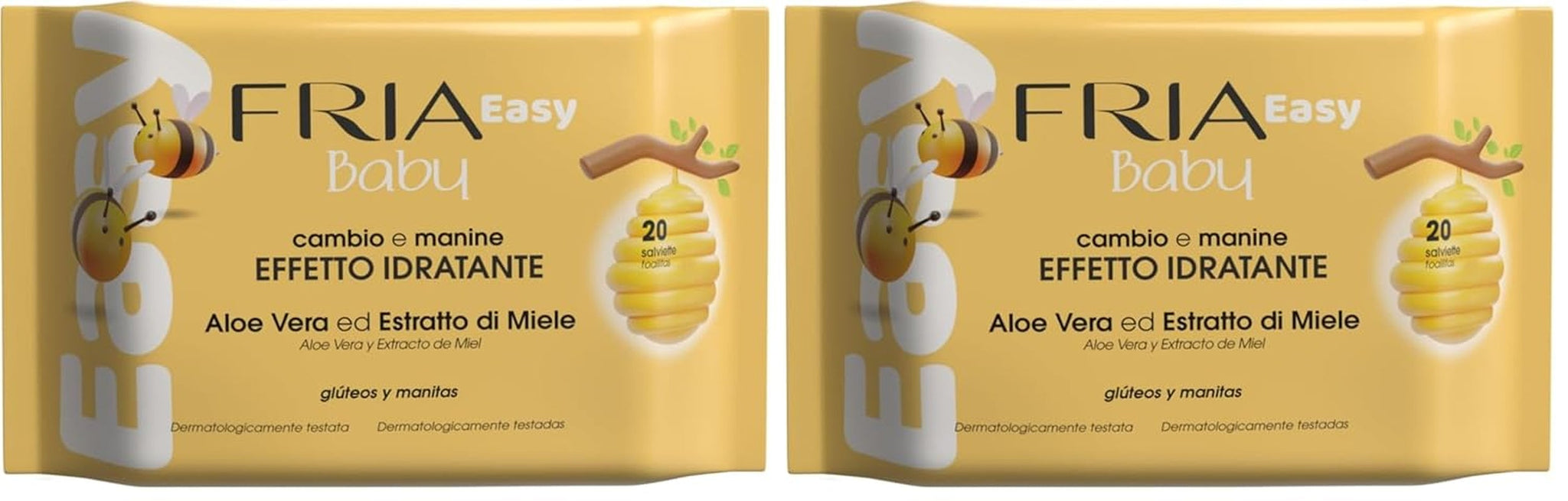 Lette babyvådservietter med aloe vera og honningekstrakt fugtgivende hud, dermatologisk testet, pakke med 20 servietter
