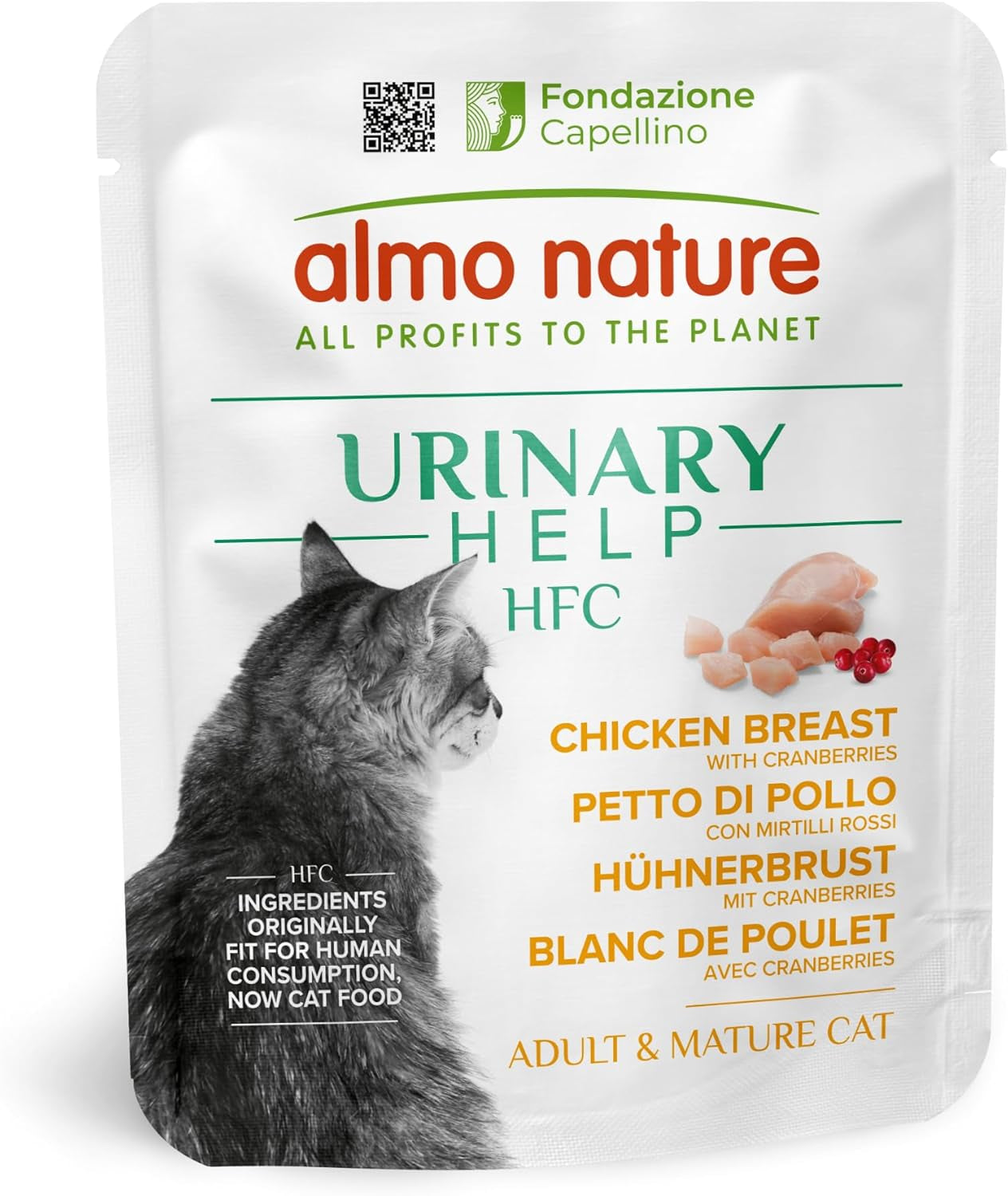 Almo Nature HFC Urinary Help - Nassfutter für Katzen - Unterstützung für die Harnwege - Hühnerbrust & Tranebær - Human Grade, Monoprotein, Glutenfri - 24x50g
