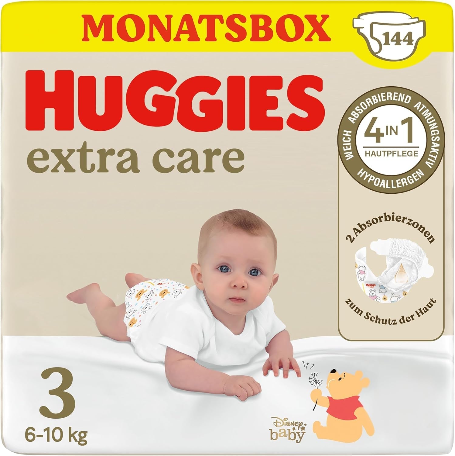 Huggies Extra Care Disney Babybleer, størrelse 4, 120 bleer (2x60), Månedsæske