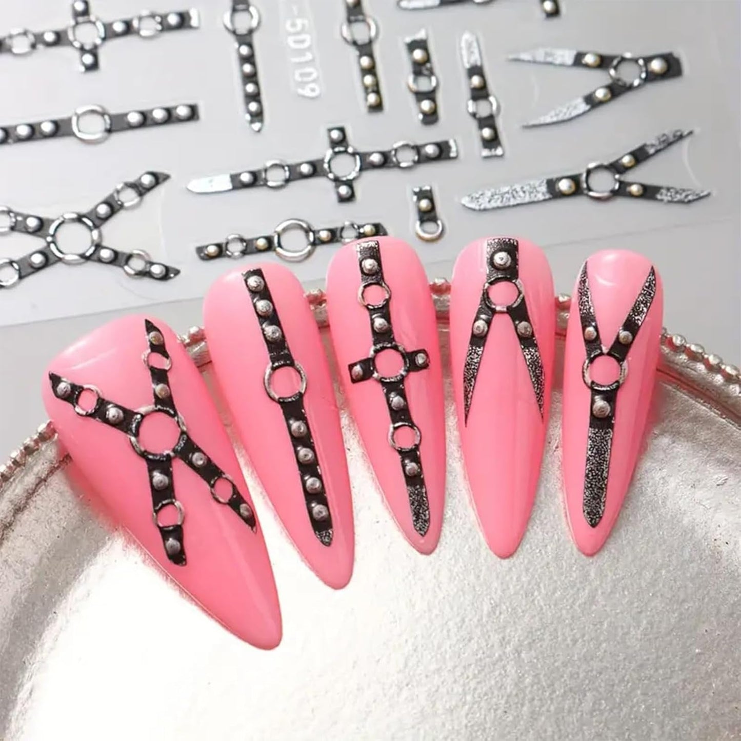 2 STK 5D præget Gothic Punk Nagelsticker, Nagel Sticker Selbstklebend Kreuz Og X-Form Halloween Nagelaufkleber, Nageldesign Tilbehør til Damen Nail Art