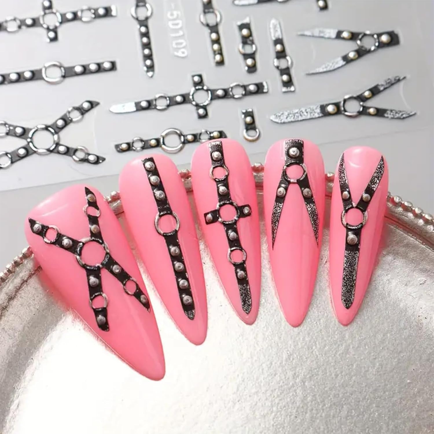 2 STK 5D præget Gothic Punk Nagelsticker, Nagel Sticker Selbstklebend Kreuz Og X-Form Halloween Nagelaufkleber, Nageldesign Tilbehør til Damen Nail Art