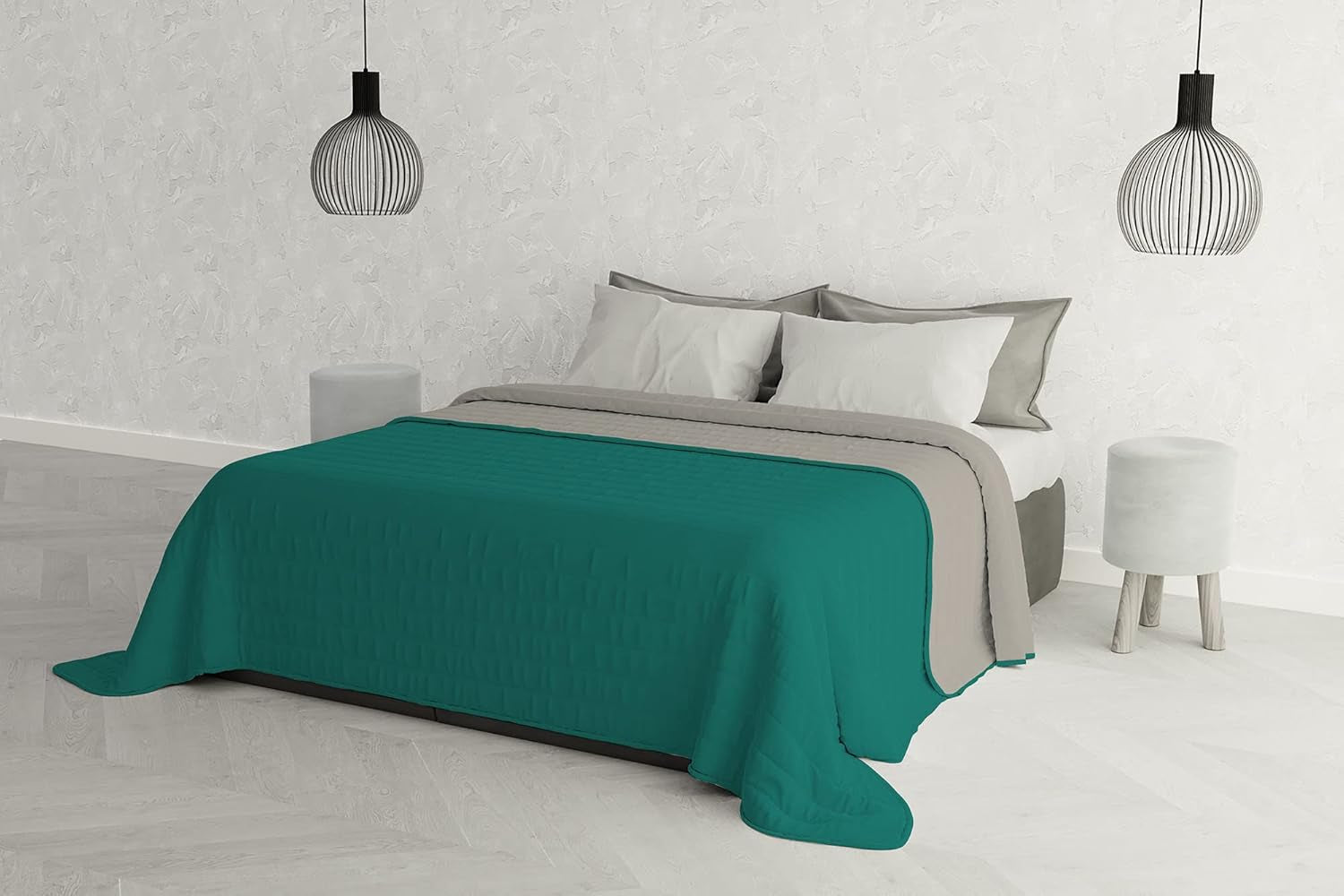 Italiensk sengetøj Estivo enkeltseng, linned, Aqua, 170 X 270 Cm Dyner og dyner Naty Shop Aqua/grå 260 X 270 Cm