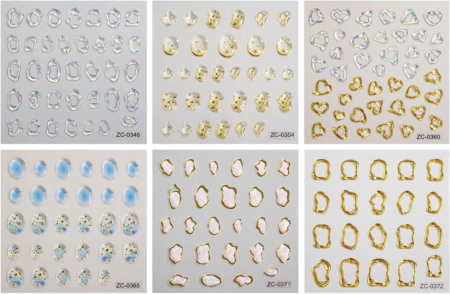 JMEOWIO 6 Blatt 3D Nagelsticker Goldene Unregelmäßige Geometrisk Nail Art Sticker Selbstklebend Nagelaufkleber 5D Stereoskopisk Dekoration Nageldesign Zubehör
