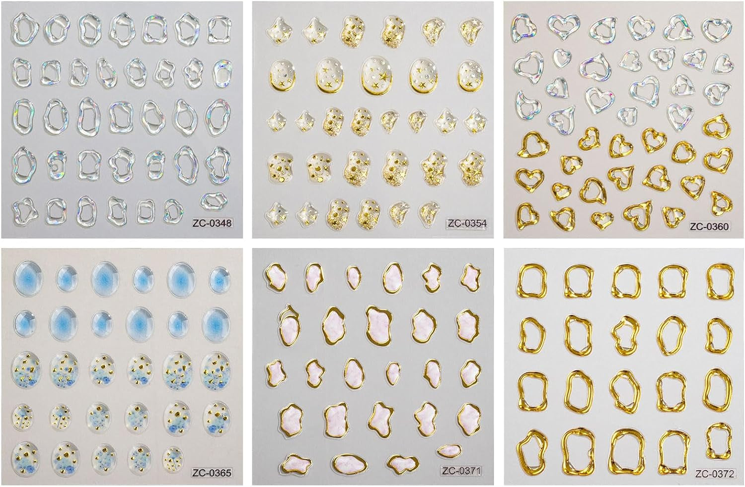 JMEOWIO 6 Blatt 3D Nagelsticker Goldene Unregelmäßige Geometrisk Nail Art Sticker Selbstklebend Nagelaufkleber 5D Stereoskopisk Dekoration Nageldesign Zubehör