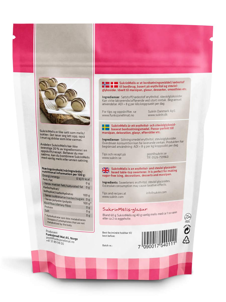 Sukrin Melis Zuckerersatz, Die Natürliche Alternative Zu Puderzucker Ohne Kalorien, 1Er Pakke (1 X 400 G) Sødemidler Naty Shop