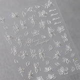JMEOWIO 3D Nagelsticker Weiße Blumen Nail Art Sticker Selbstklebend Nagelaufkleber 5D Stereoskopisk Dekoration Nageldesign Tilbehør 1 Blatt