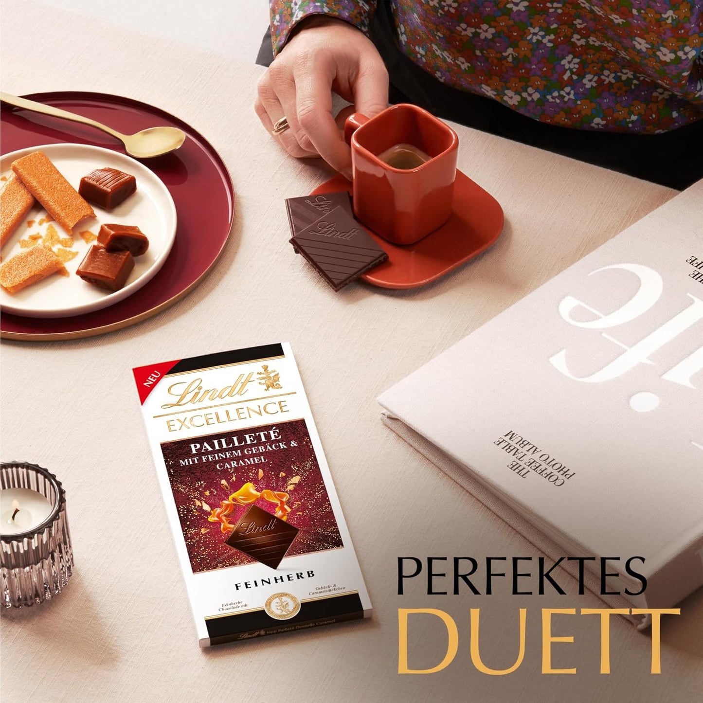 Lindt EXCELLENCE dejstykker med pailletter og karamel - fin mørk chokolade med intens kakaosmag