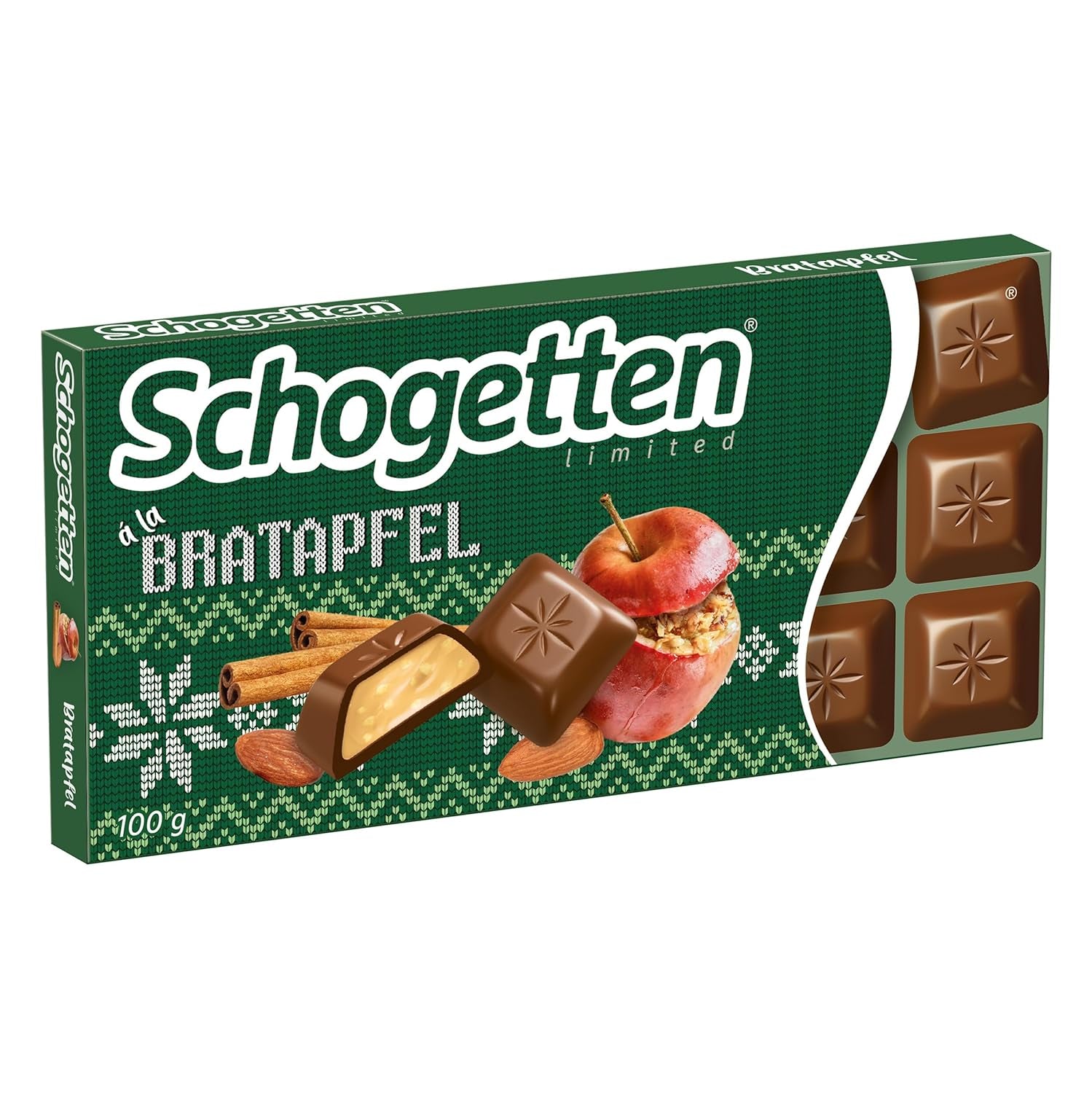 Schogetten Vinterudgave med modne æbler I Chokoladebar 100g I med mælkechokolade og i praktiske individuelle stykker