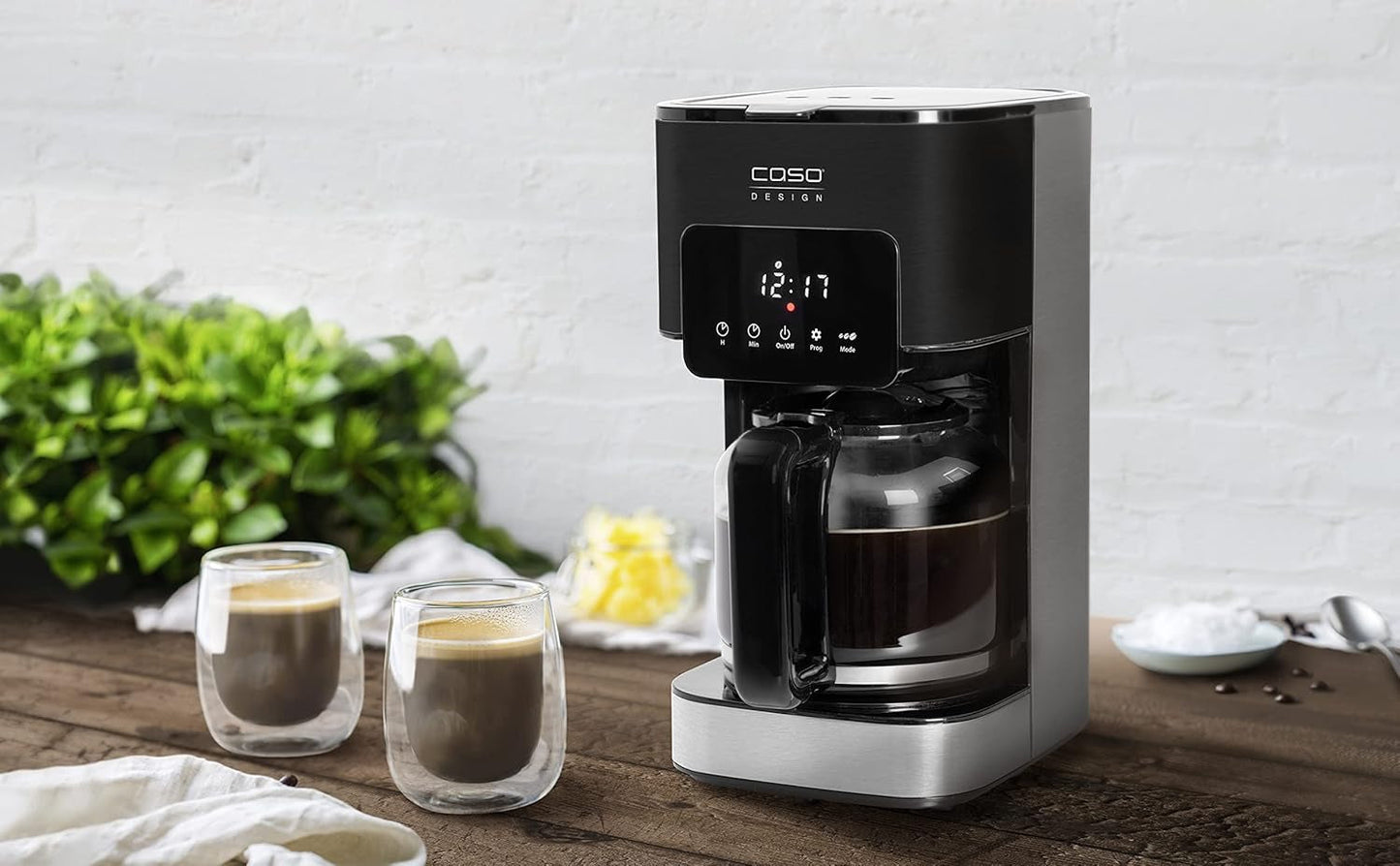 CASO Coffee Taste and Style espressomaskine med permanent filter, 1,5 l, optimal bryggetemperatur 92-96 °C, anti-drypsystem, optimeret bryggehoved, rustfrit stål, 12 kopper