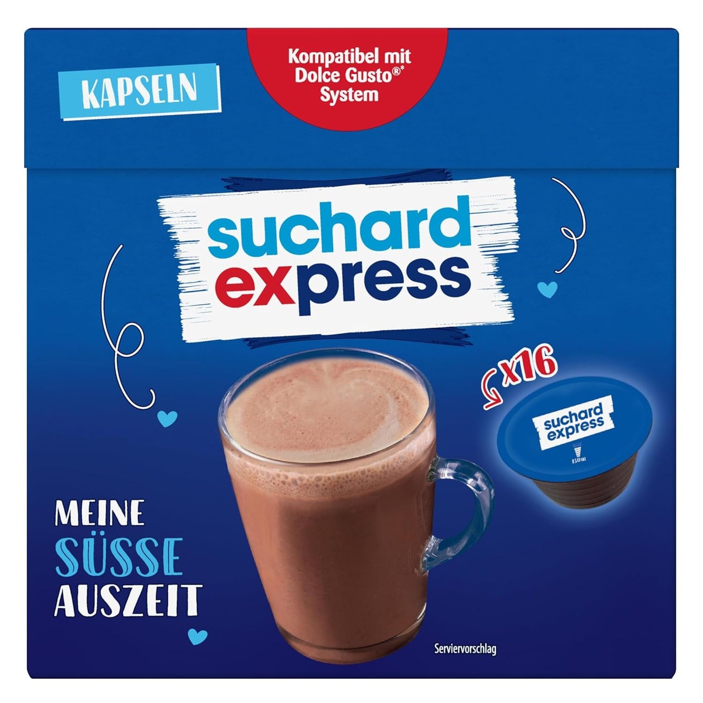 Suchard Express Kakao-kapsler til Dolce Gusto, 3x 16 kapsler, kompatible med Nescafé Dolce Gusto-maskine, Cremige Trinkschokolade