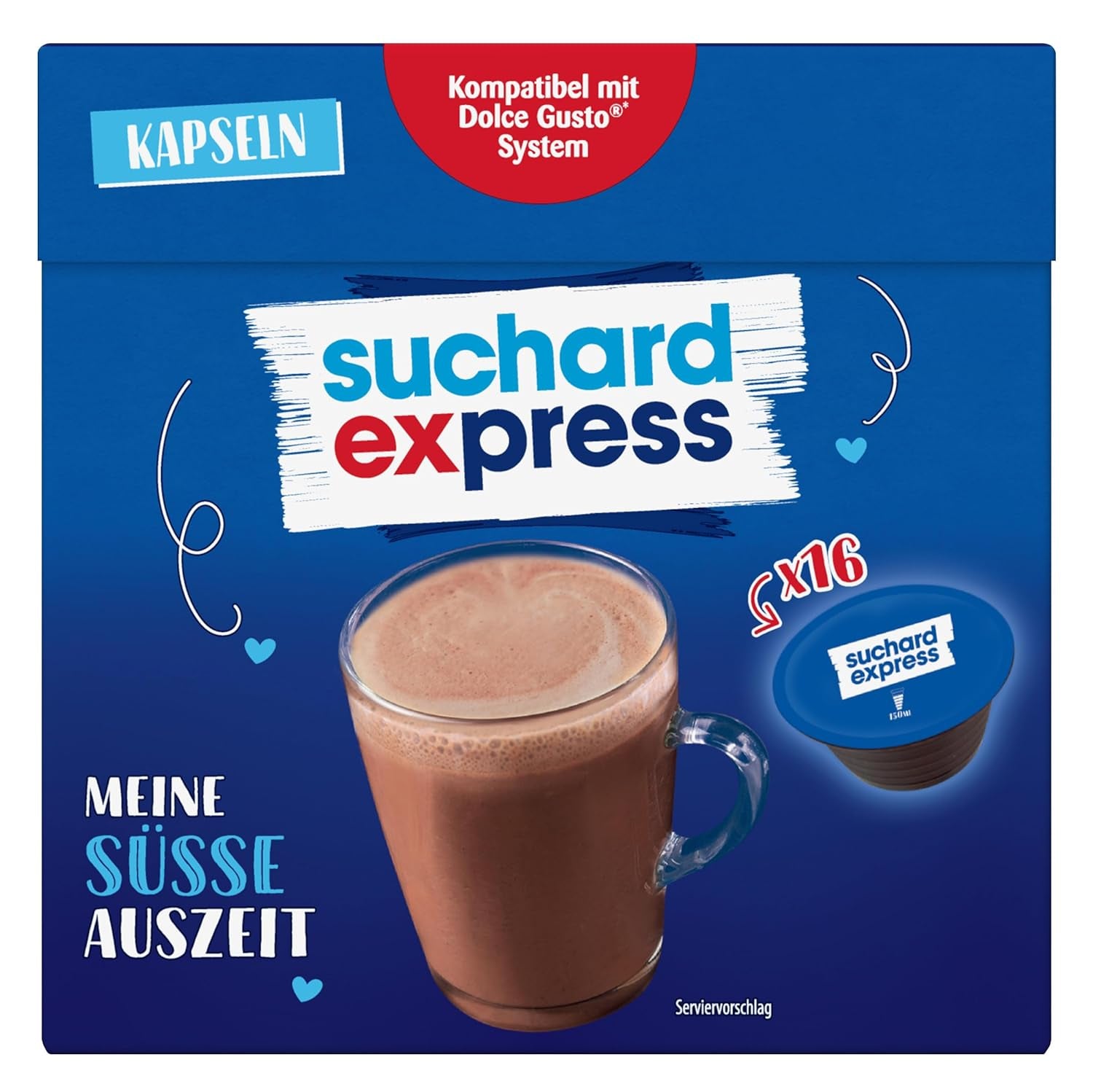 Suchard Express Kakao-kapsler til Dolce Gusto, 3x 16 kapsler, kompatible med Nescafé Dolce Gusto-maskine, Cremige Trinkschokolade