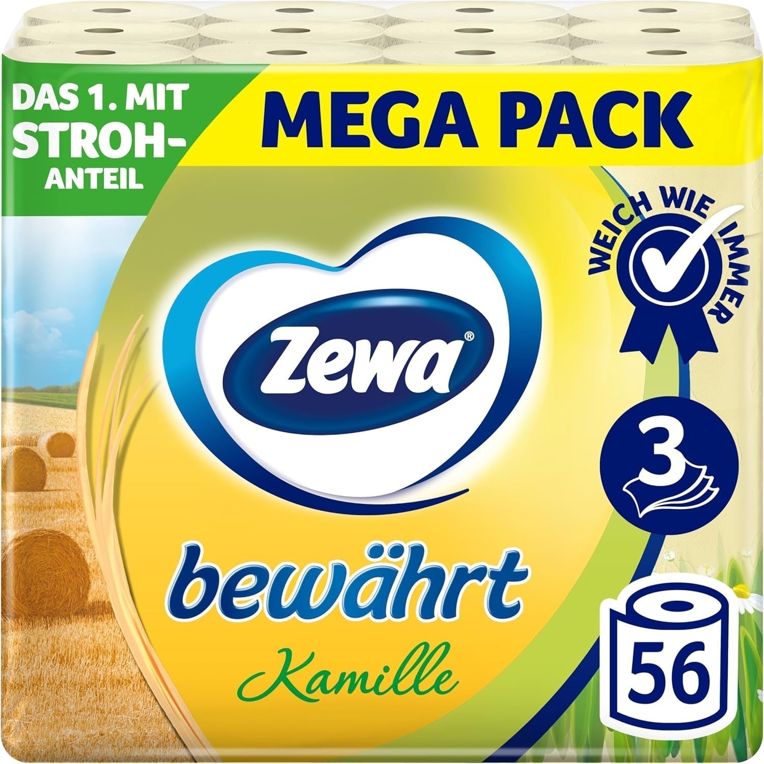 Zewa gennemprøvet kamilletoiletpapir med strå 7X 8 ruller