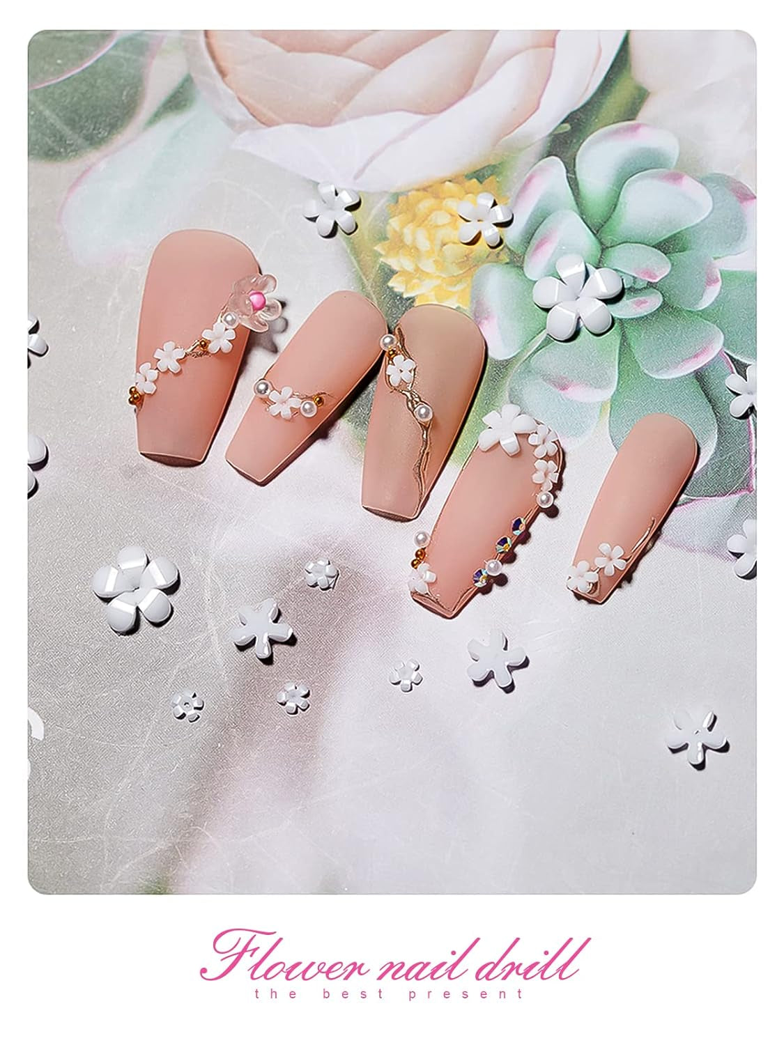 Kalolary Flowers Nail Art Charms, 3D Akryl Blomster til negle Fem kronblade Blomsterdekorationer Negle Gems Rhinsten Blandede metalperler til DIY Nail Art Design Smykkefremstilling (2 æsker)