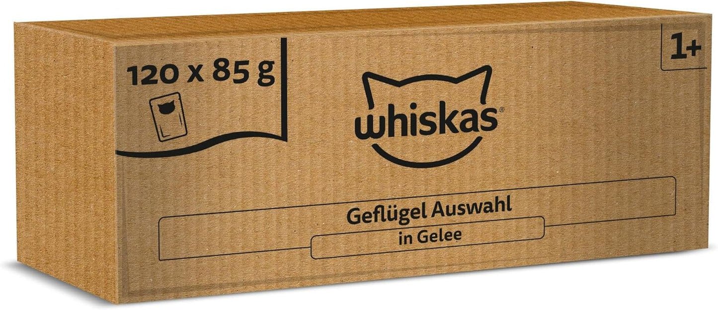 WHISKAS Vådfoder til katte i gelé 120 x 85g Udvalg af fjerkræ