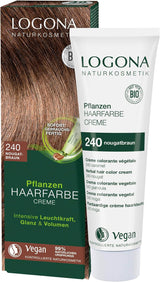 LOGONA Natural Cosmetics Plant Hair Color Cream 240 Nougat Brown, Naturlig farvestof til brunt hår med henna, farvecreme til brune toner, farvning til mørkt hår, 150ml Hårfarve Naty Shop 240 Nougat Brown
