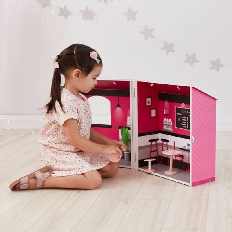 Teamson Kids - Dreamland City Café Dukkehus 30cm - Pink/Hvid/Sort