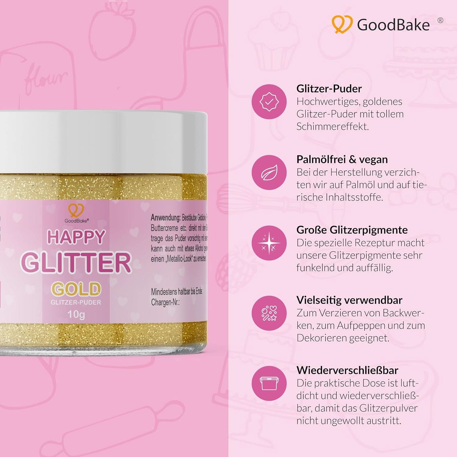 Goodbake Happy Glitter Gold - Spiselig madglitter, 10 gram Glitter Naty Shop