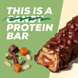 MaxiNutrition Cremet vegansk proteinbar med chokolade, peanuts og karamel 12x45g - vegansk proteinbar, 18% protein, 8,3g pr. bar, lavt sukkerindhold (0,9g), uden tilsat sukker, ingen kunstige smagsstoffer