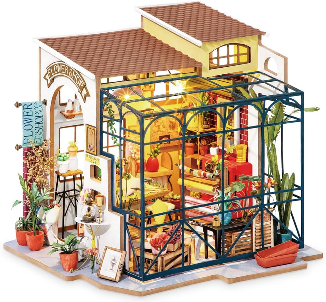 Robotime DG145 Rolife Emily's Flower Shop Miniature dukkehus Lavet af træ, metal, stof og pap, Dimensioner: 22 X 15 X 17 Cm, Dukkehuse Naty Shop Standardtitel