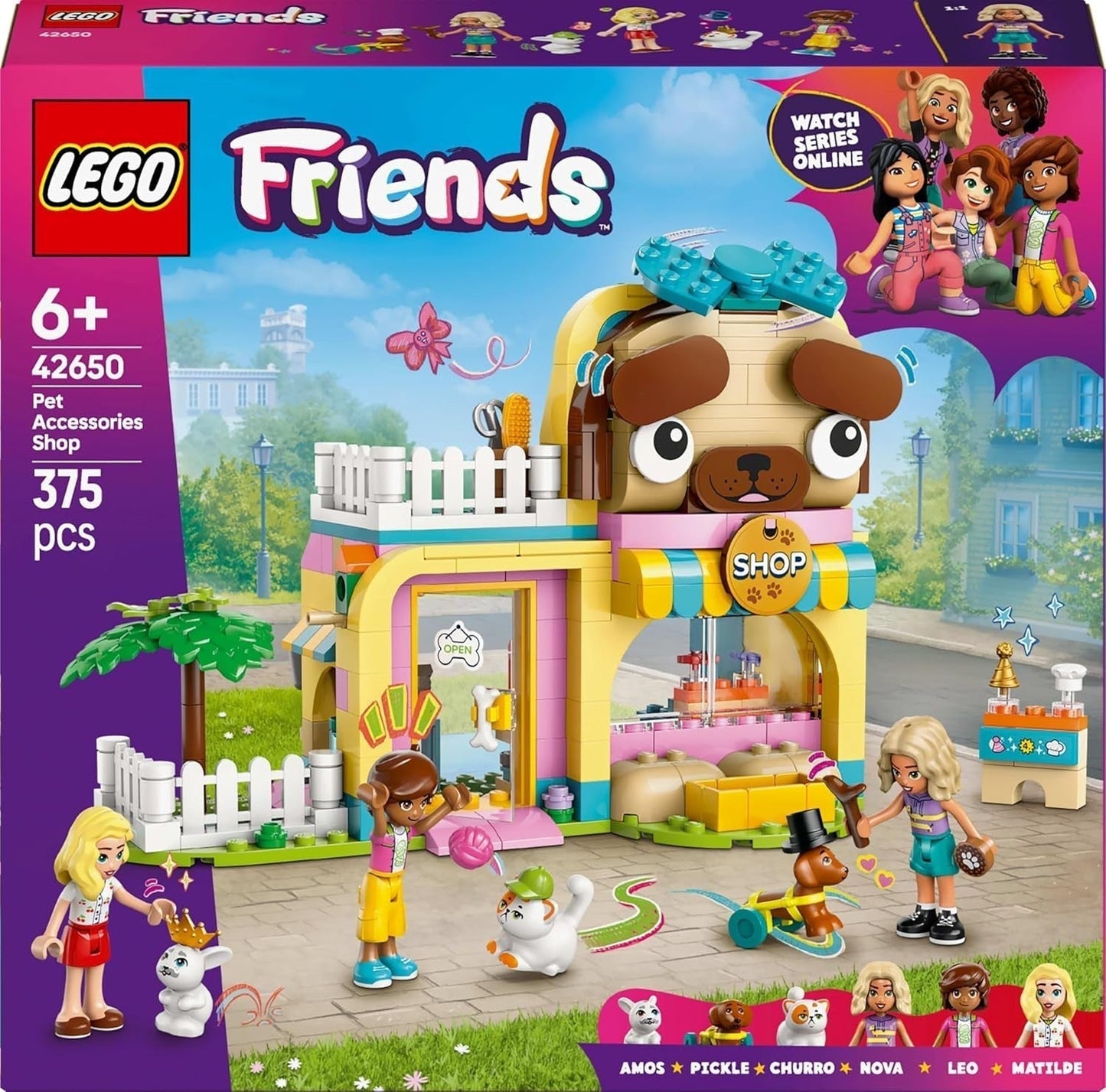 LEGO Friends Dyretilbehør Butik Lad som om Legesæt Pædagogisk legetøj til 6-årige piger 3 minifigurer og 3 dyrefigurer Kat Hund Kanin Gaveidé til børn 42650 Byggesæt Besuche den LEGO-Store