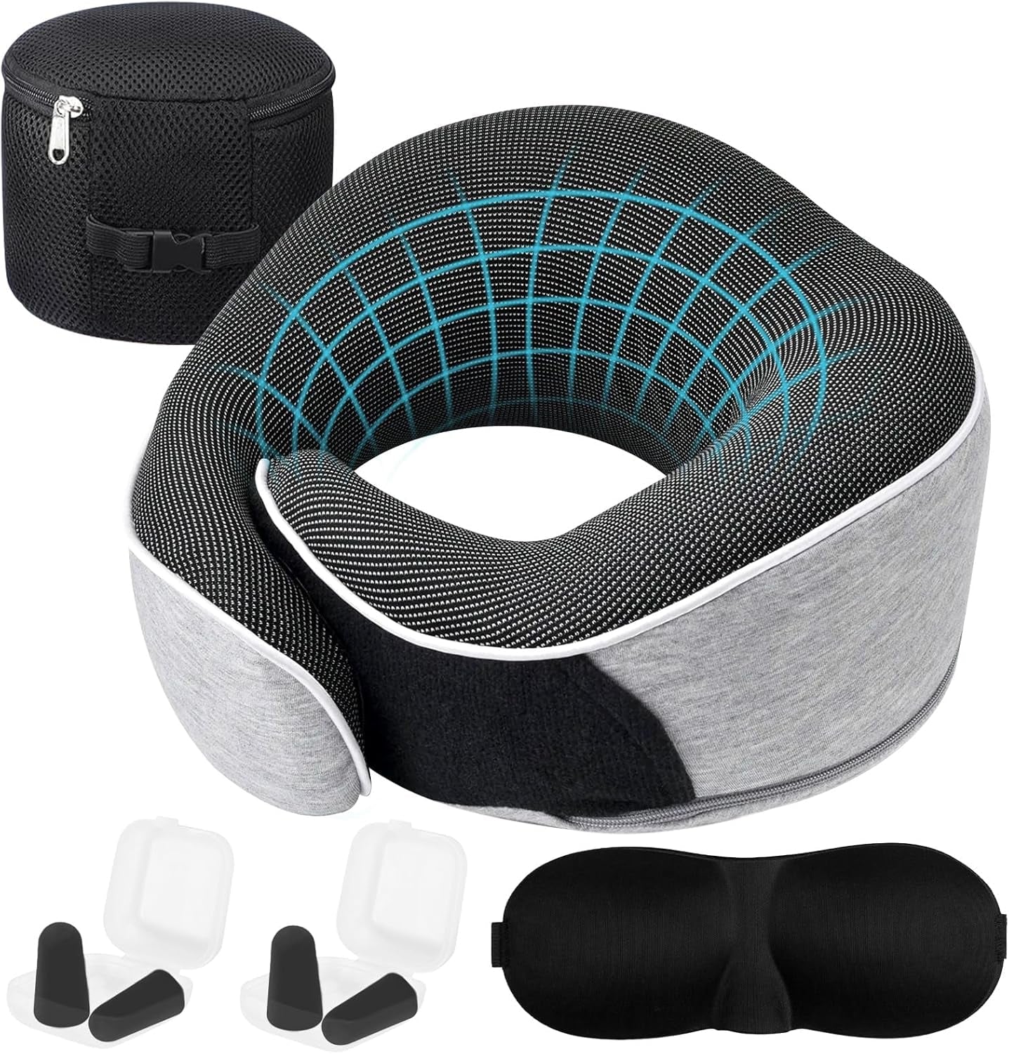 Nakkepude Memory skum rejsepude Ergonomisk design Memory skum nakkepude med øjenmaske 2 ørepropper og opbevaringstaske Perfekt til at sove på vejen, når du rejser Naty Shop Cervikal ortopædiske puder Standard titel