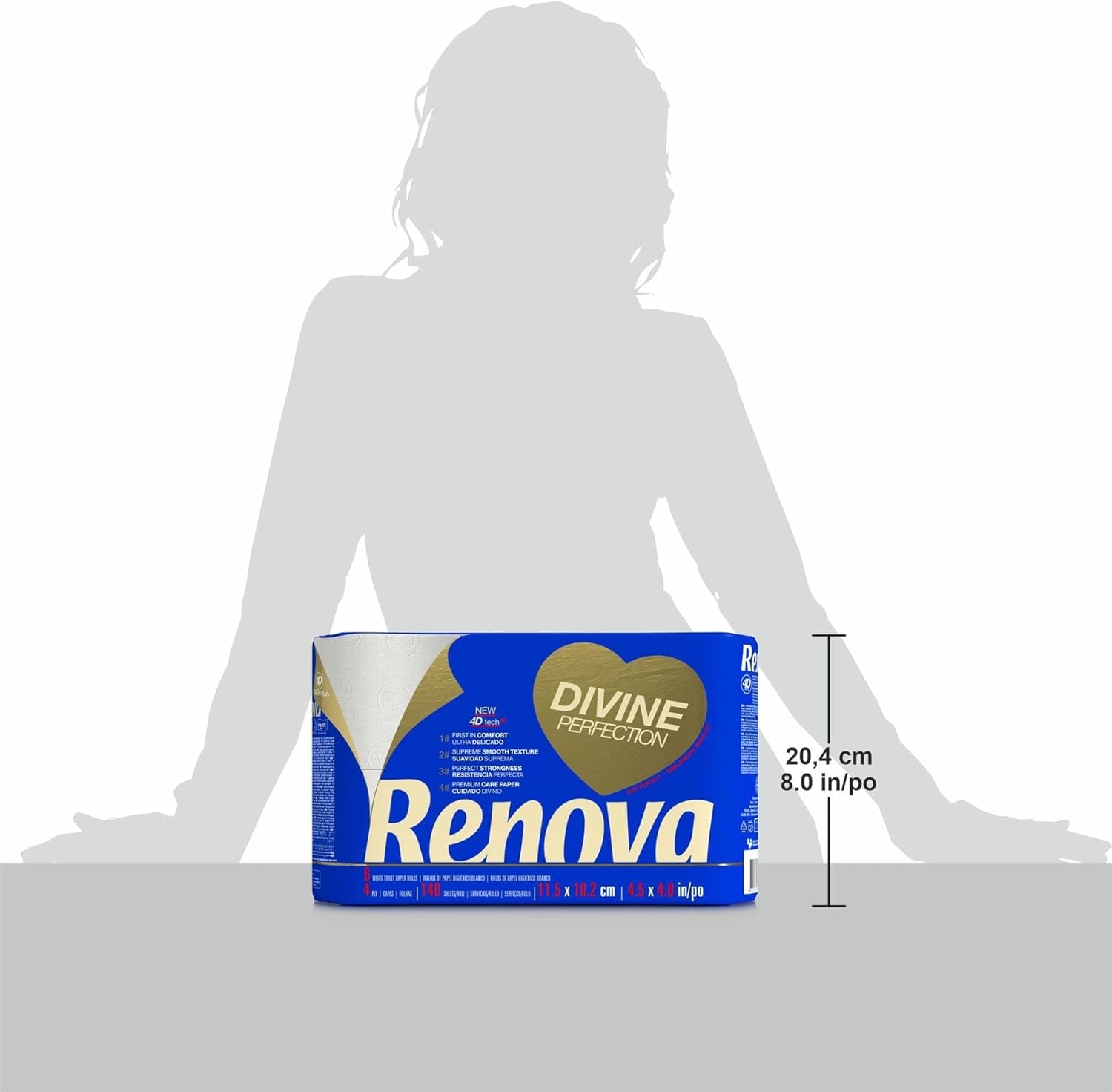 Renova Renova Divine Perfection toiletpapir, 42 ruller, premium toiletpapir, 4-lags, ultrablødt, ekstra styrke, tykt, blødt og absorberende, Fsc-certificeret papir, 4400G