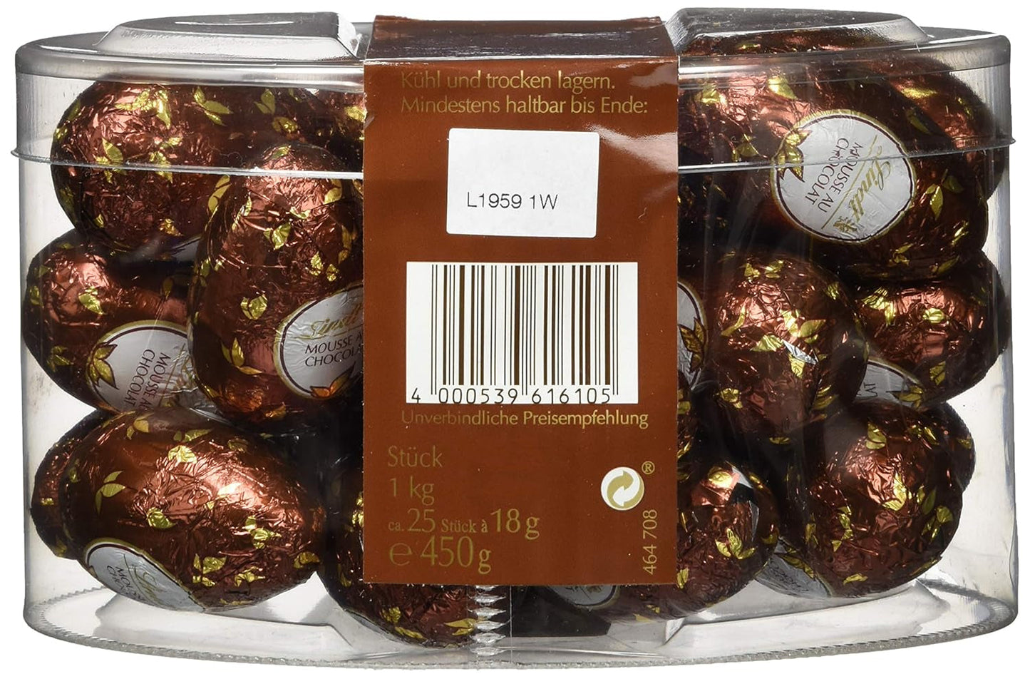 Lindt chokolademousse med chokoladeæg | 450 g Mælkechokolade fyldt med smeltende chokolademousse | Påskechokolade | Gave af chokolade | påskeæg | Chokoladeæg