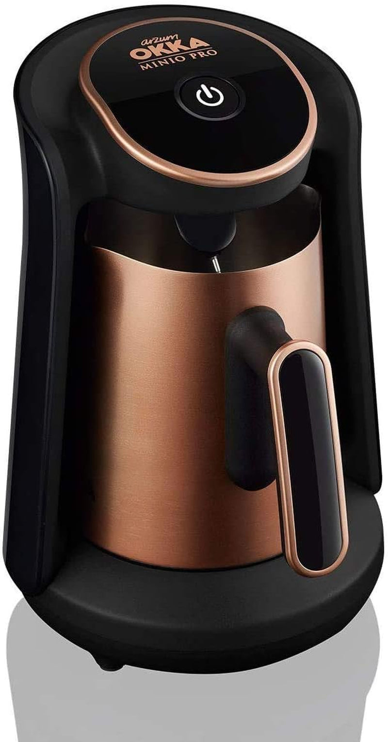 Arzum Okka Minio tyrkisk kaffemaskine, Moka, 1-4 kopper, 300ml gryde i rustfrit stål, Spildbeskyttelse, Smart Brewing System, Vaskbar Kande, 480W, Kobber