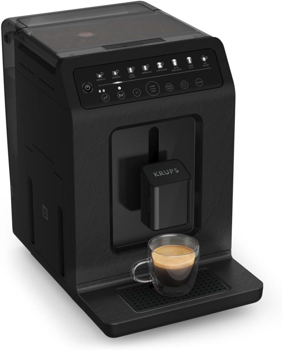 Krups EA897B Evidence ECOdesign automatisk espressomaskine, automatisk espresso- og cappuccinofunktion, Quattro Force-teknologi, one-touch mælkekopper, 8 forudindstillinger, mælkesystem, 1450W