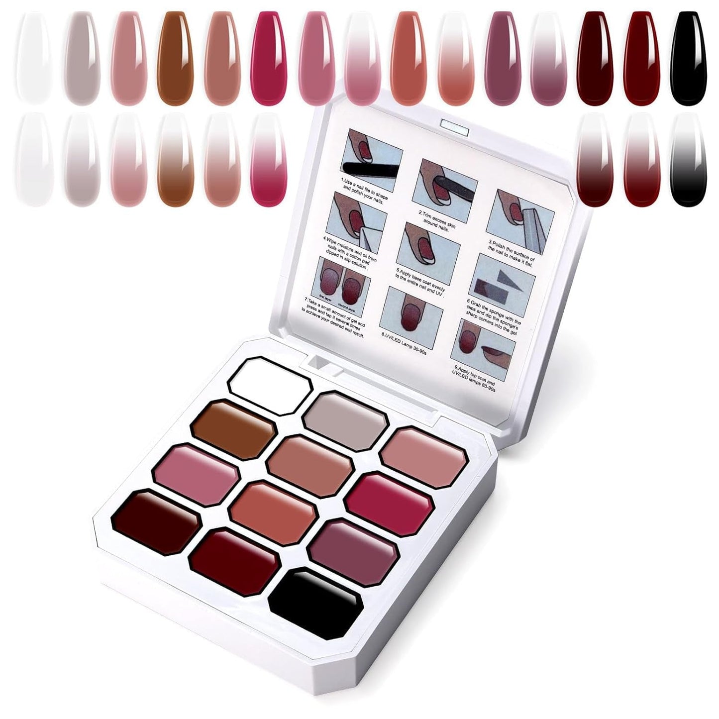Gradient Painting Gel, 12 farver Ombre Gel neglelak med 100 stk. neglesvampe & 4 kløer metalgrabber til fransk manicure DIY neglekunst, sæt I