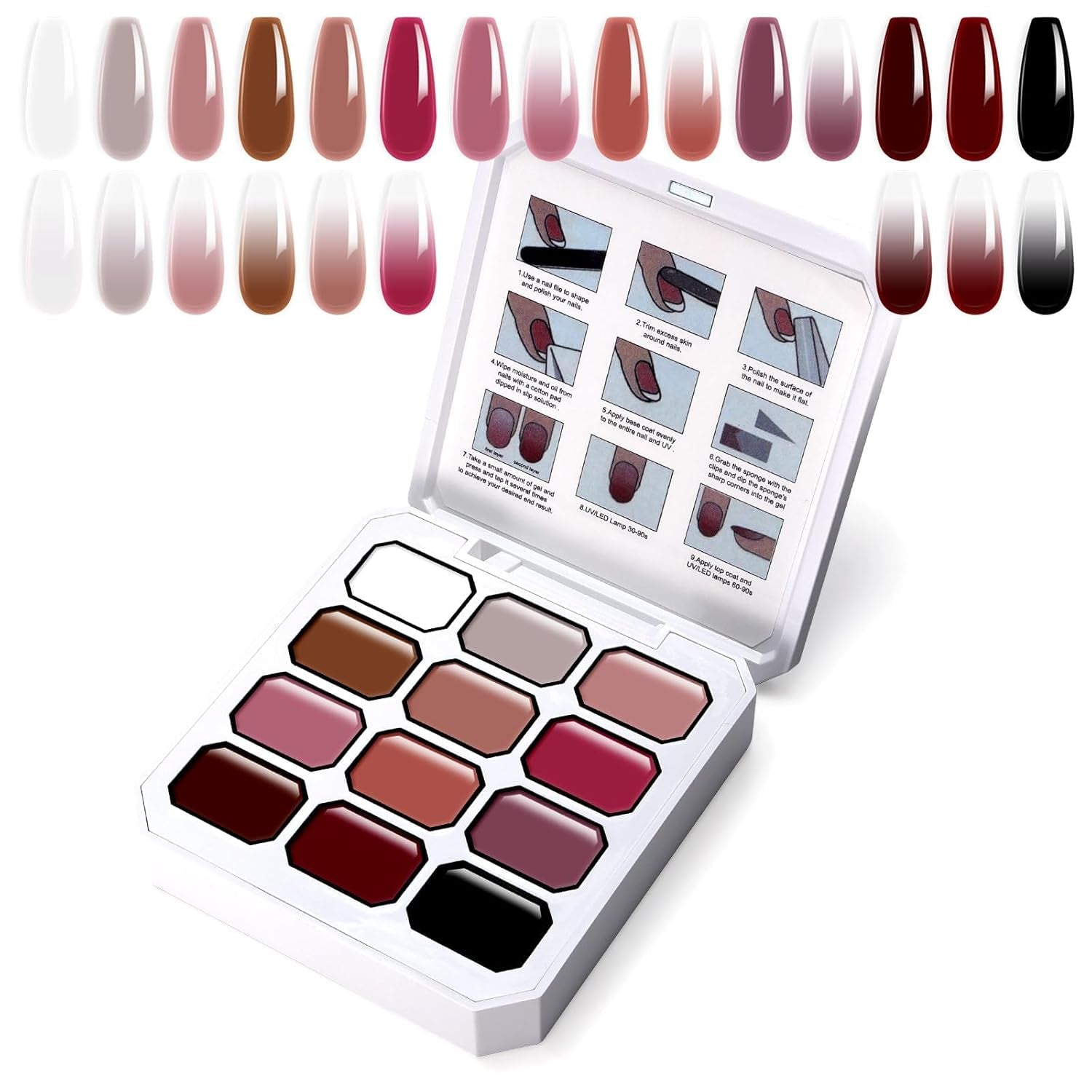 Gradient Painting Gel, 12 farver Ombre Gel neglelak med 100 stk. neglesvampe & 4 kløer metalgrabber til fransk manicure DIY neglekunst, sæt I