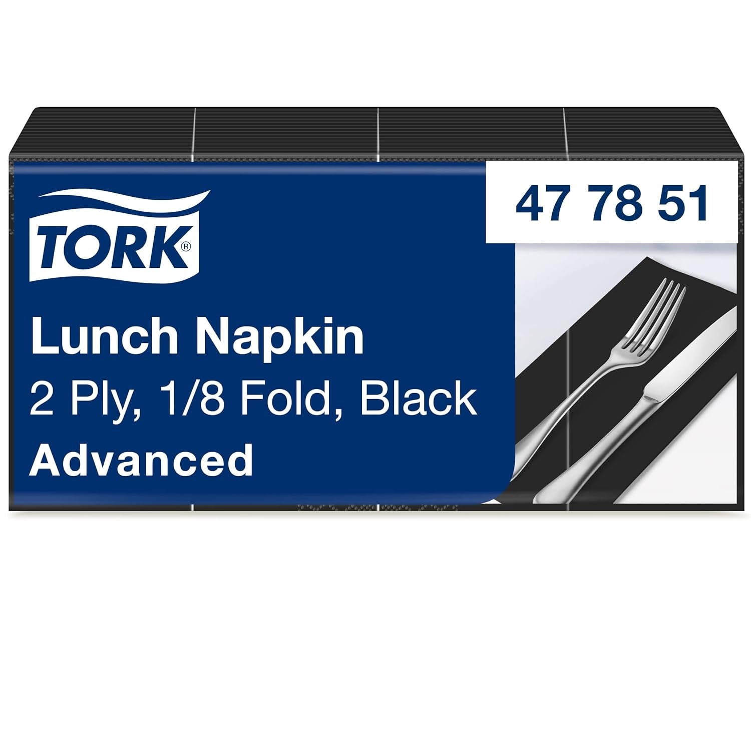 Tork 477851 Sorte 1/8 fold frokostservietter / 2-lags forfoldede papirservietter til snacks eller små måltider / Avanceret kvalitet / 10 X 200 (2000) servietter / 32,6 X 33 cm (L X B)