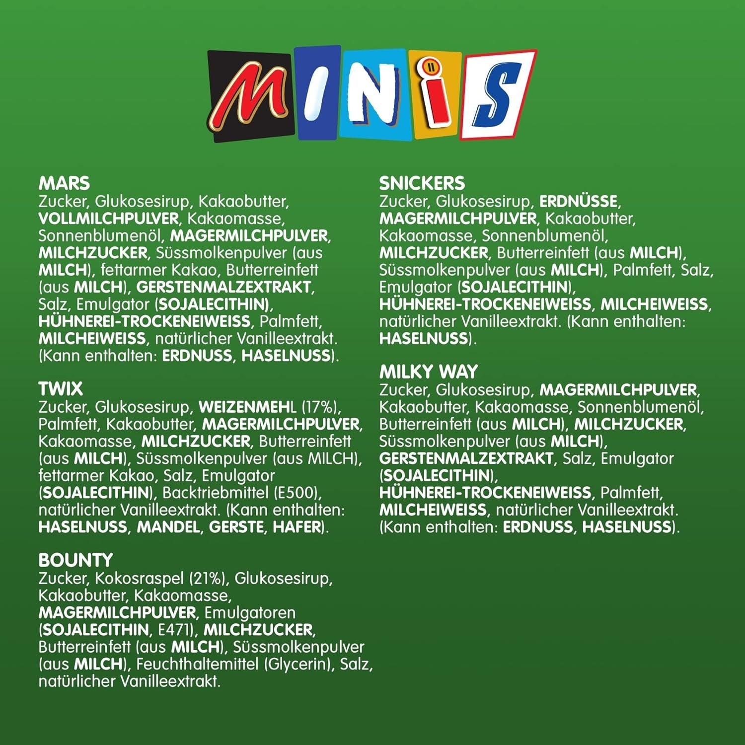 Mixed Minis, Snickers, Bounty, Twix, Milky Way, Chokolade Bulk Pack, En Pakke (1 x 400 g) (Pakke med 5)