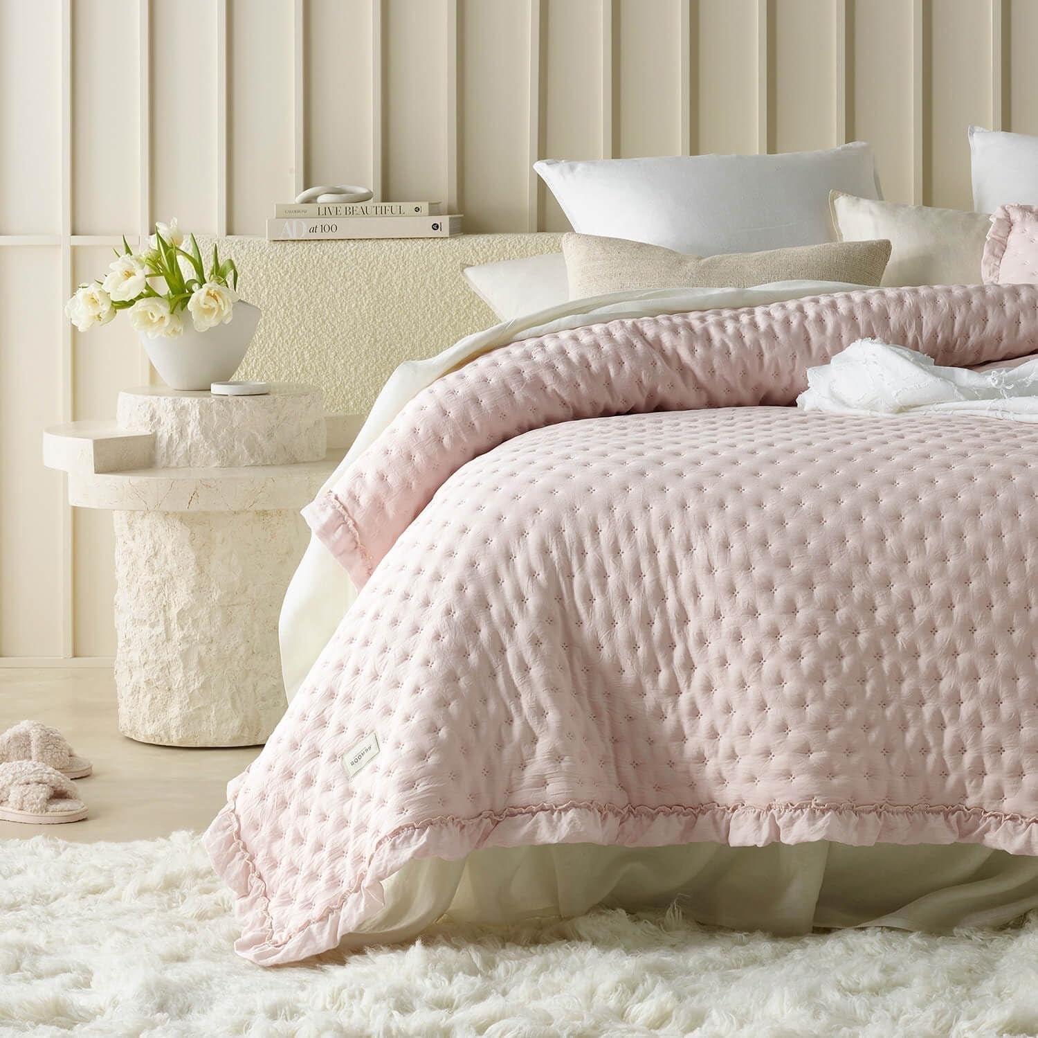 Molly Elegant sengetæppe i pudderrosa 170 X 210 cm Sengetæppe alsidigt som sengetæppe eller sofa Tæppe til seng og sofa Tæppestil Ideel som sengetæppe Senge og tæpper Besuche den ROOM99-Store Pudderpink 170X210