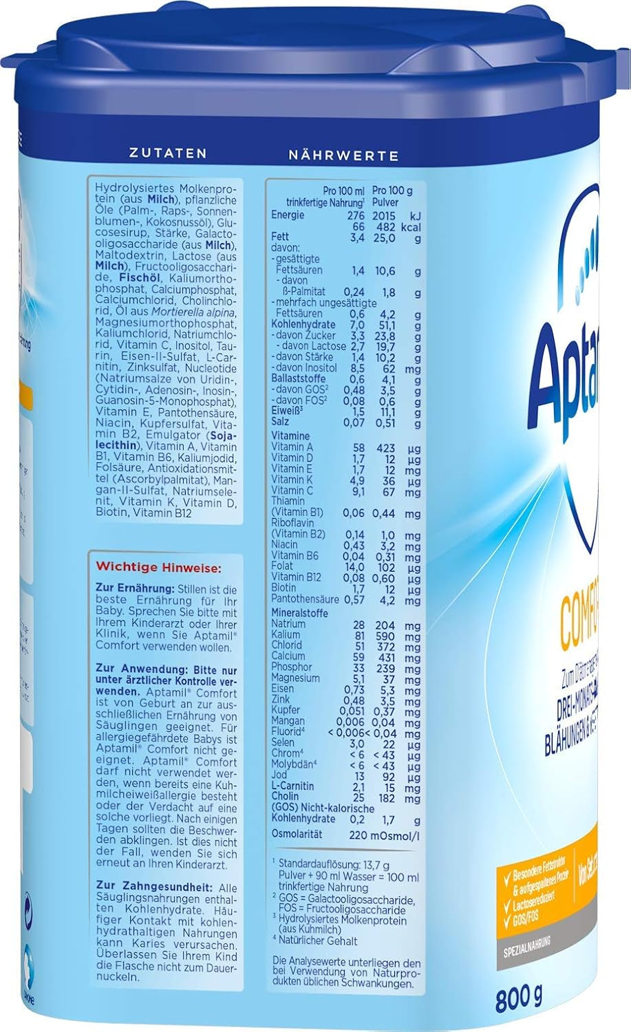 Aptamil Comfort – Speciel mad fra fødslen, mod kolik, luft i maven og forstoppelse, 800 gram Naty Shop