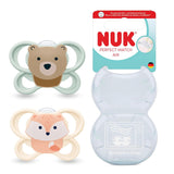 NUK Perfect Match luftsutter til babyer | 0-6 måneder | Ortodontiske sutter, der fremmer luftcirkulationen og forhindrer savlen | 95 % accept af babyer** | Ræv/Bamse | Pakke med 2