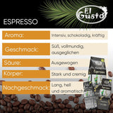 El Gusto Espresso Kaffee aus ganzen Bohnen aus Costa Rica, dunkel geröstet, kreativ Mischung, 100% Arabica, frischer Gourmet-Kaffee 3er Pack