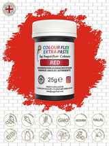 Sugarflair Colourflex Extra Paste madfarve, rød - Spiselig madfarve til smørcreme, chokolade, sukkerpasta, glasur, fondant, kageblandinger, dej og mere - 25g