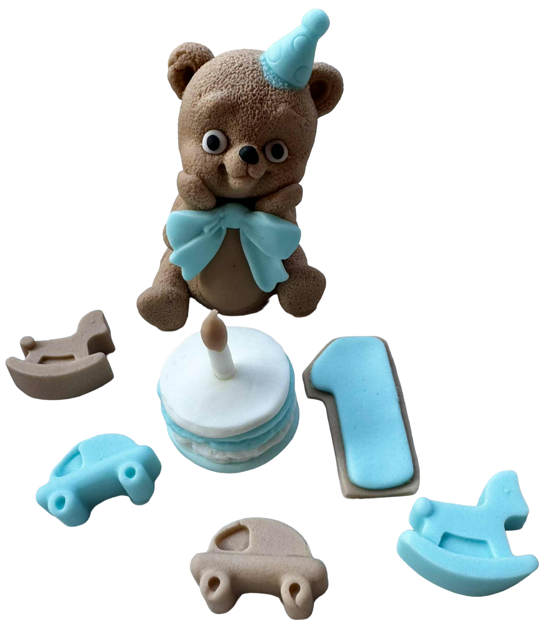 Sæt med 7 spiselige dekorationer, Fødselsdagspynt fra Sugar Paste Nati Shop