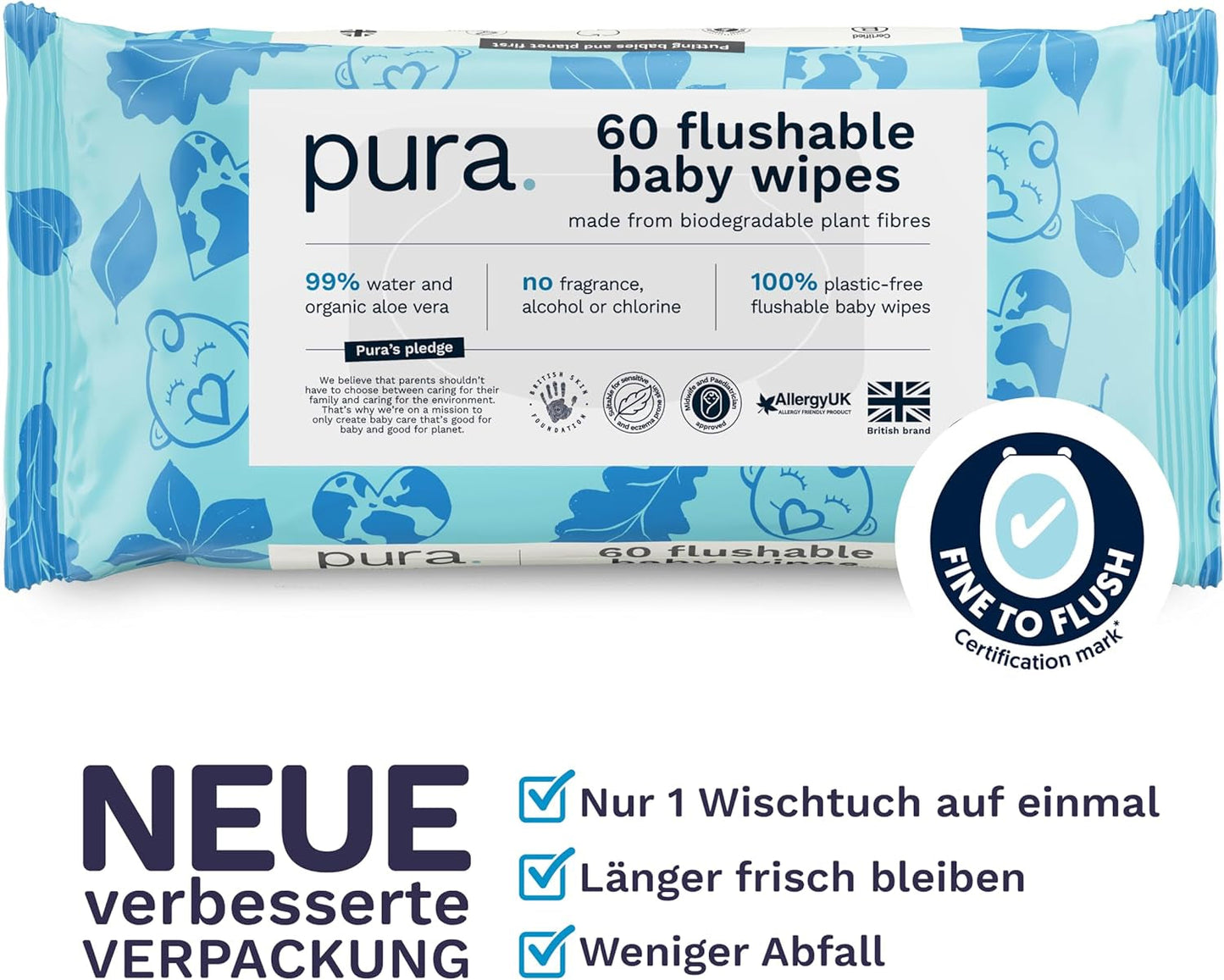 Miljøvenlige engangsbabyservietter til følsom babyhud 70 servietter (1 pakke) 99 % vand 100 % plastikfri til følsom hud Eksemtilbøjelig nyfødt biologisk nedbrydelig vegansk