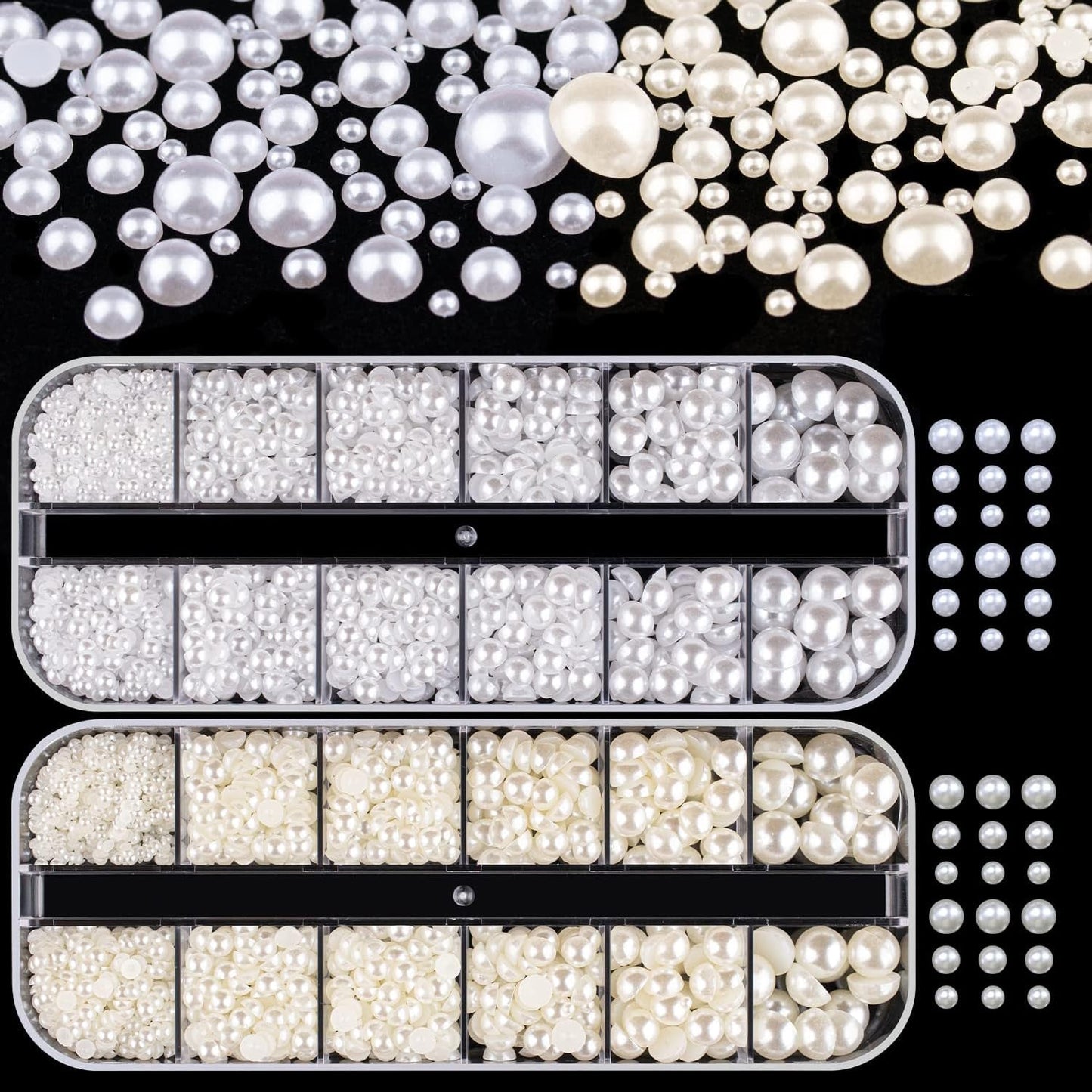 GZMAYUEN Nail Art Perlen Micro Caviar Für Nägel, 0,3-3Mm Goldene Silber Mini Caviar Strasssteine, Weiß Beige Mini Nägel Perlen Mikroperlen Dekor Für Nägel