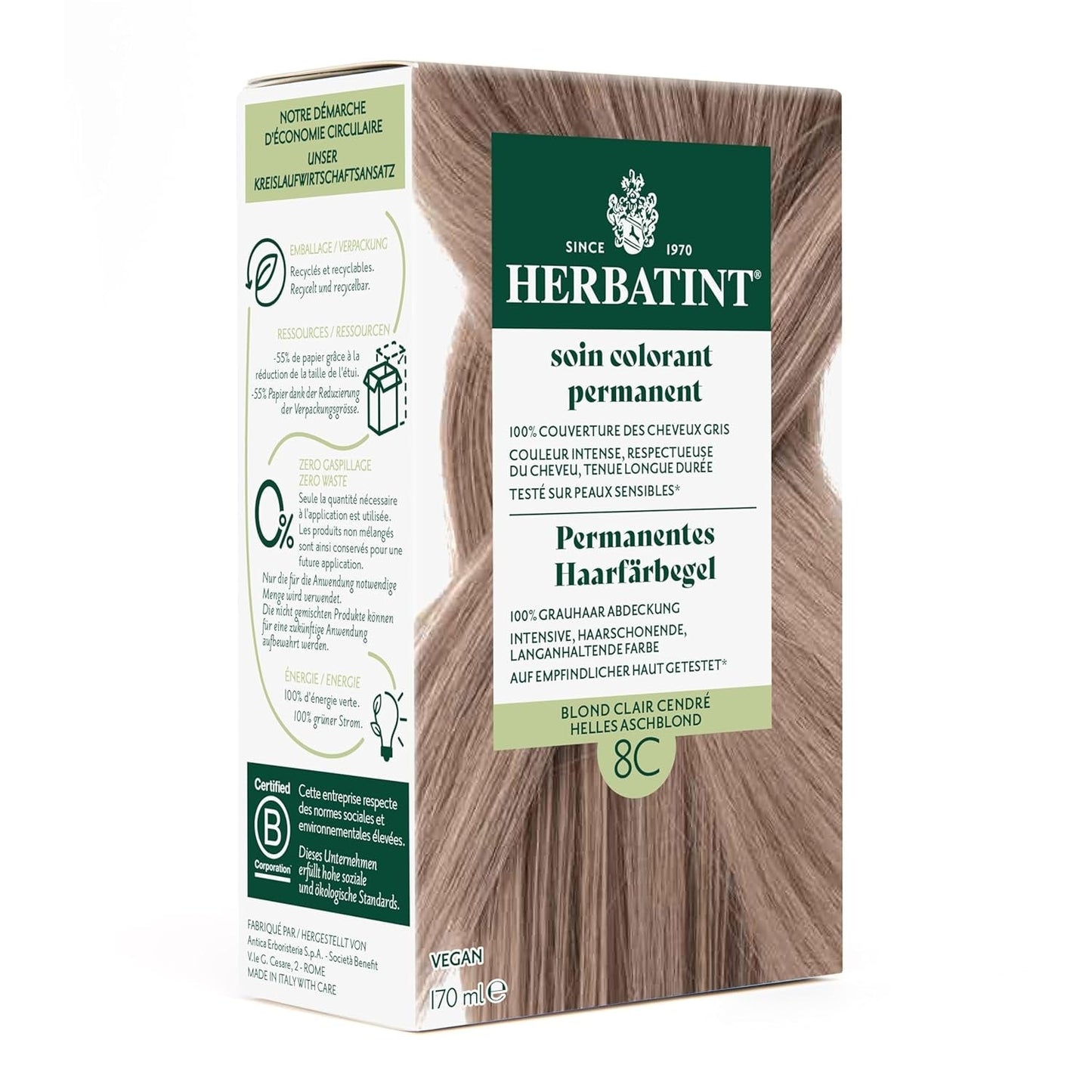 Permanent Hair Dye Gel 6N Mørkeblond - 170ml I Ammoniakfri, 100 % grå hårdækning I Testet på følsom hud, med 8 planteekstrakter Naty Shop Hair Dye 8C Lysegrå Blond