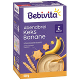 Aftengrød med kiks og bananer (4x500g), mælkegrød fra 5 måneder, uden tilsat sukker, med værdifulde mineraler og vitaminer, meget mættende